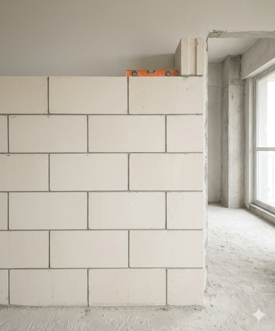 Internal AAC partition wall, under construction