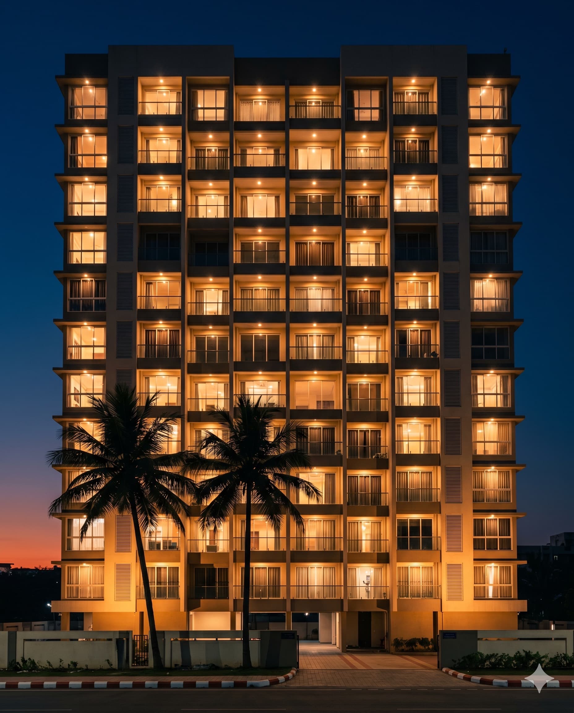 Residential tower at dusk