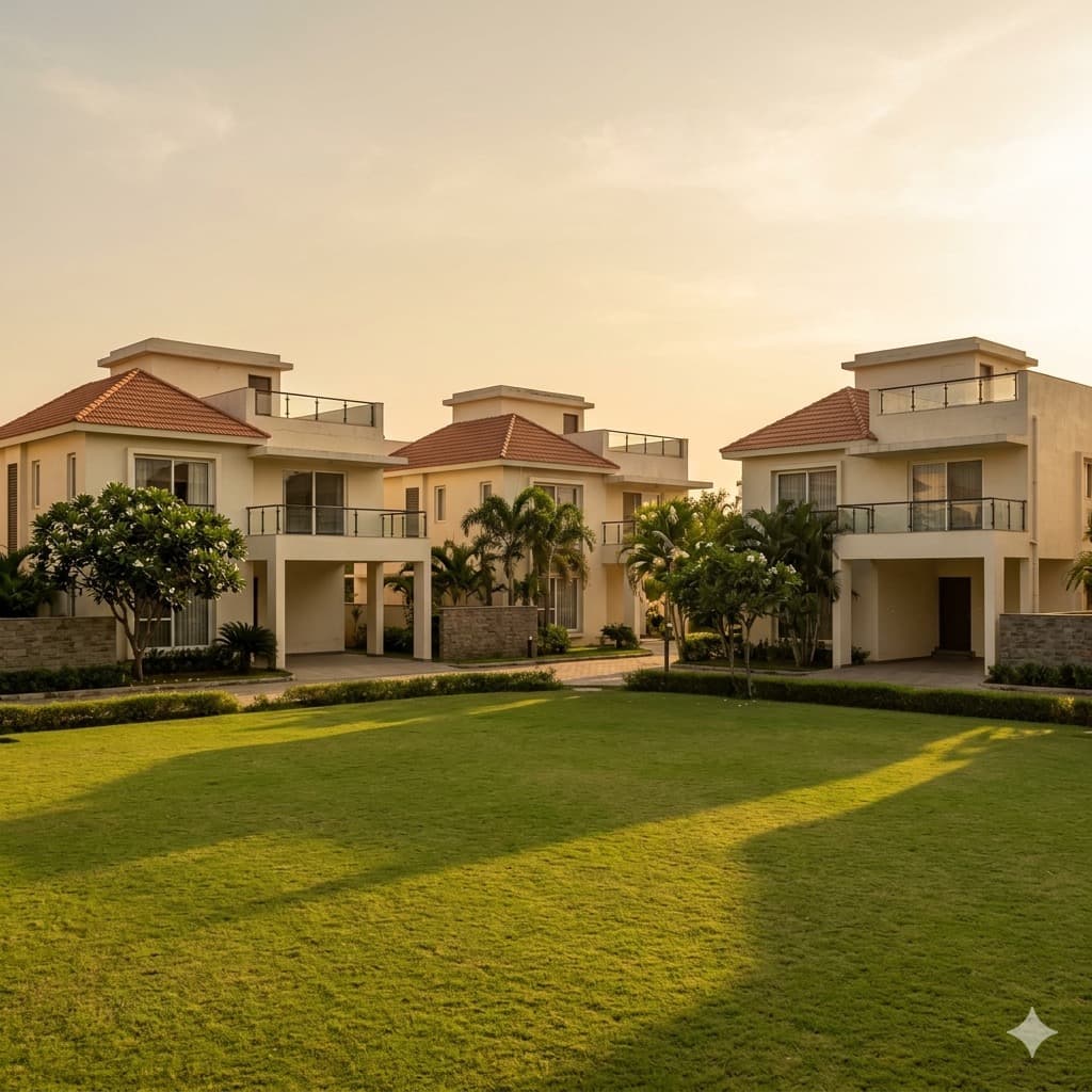Villa cluster at golden hour
