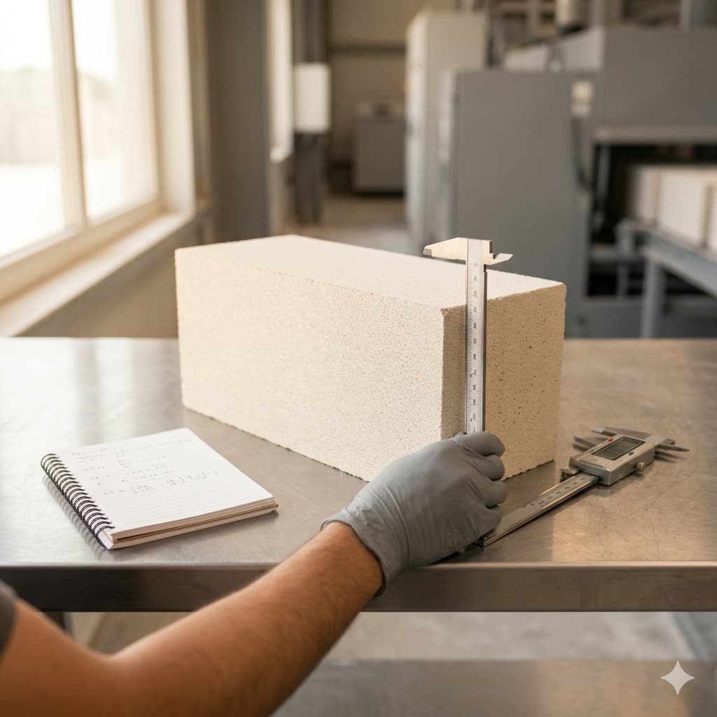 Quality control bench — every block measured before dispatch